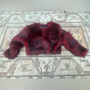Nasty Gal Burgundy Faux Fur Jacket